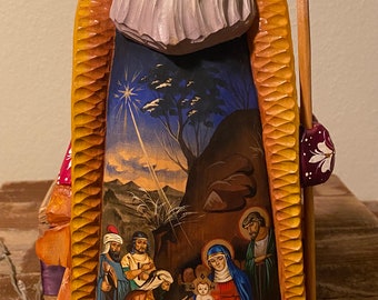 Russian Hand Carved Santa  Nativity!! Big Size