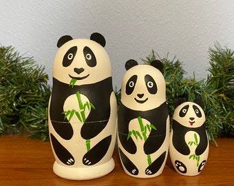 Russian Nesting Dolls Panda Bear with Ears! Beautiful Set 3 pcs! Gift/ Collection