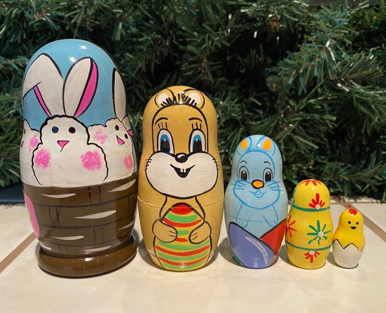 Russian Nesting Dolls Easter Bunny 5 Pieces Beautiful Set Etsy