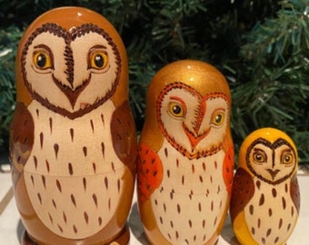 Russian Nesting Dolls Beautiful Owls! 3 pieces
