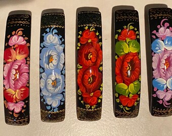 Russian Wooden Hair Clips! Hand Painted!