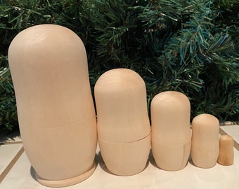 Russian Nesting Dolls Unpainted set! 5 pieces! Paint your own dolls with your Kids!!