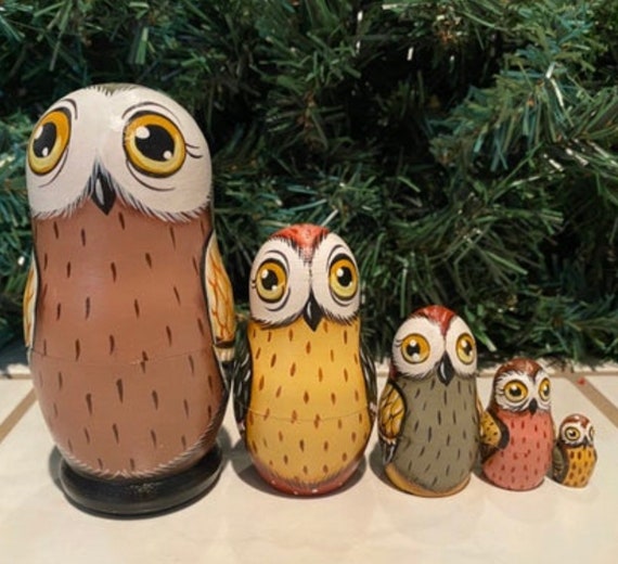 Russian Nesting Dolls Owls 5 pieces. Beautiful Set for a Etsy
