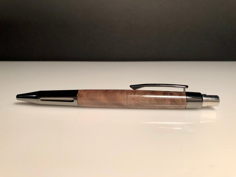 Handcrafted Rosewood & Brass Ballpoint Pen | 0.5mm Fine Tip, Twist Retractable, Natural Wood Grain - Grayish Red