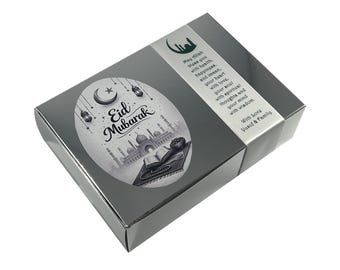 Silver Personalised Eid Mubarak Sweet Box with Ribbon for Half KG Mithai