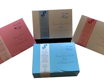 Personalized Indian Sweet (Mithai) Boxes: Baby Birth Ribbon Favors Half KG