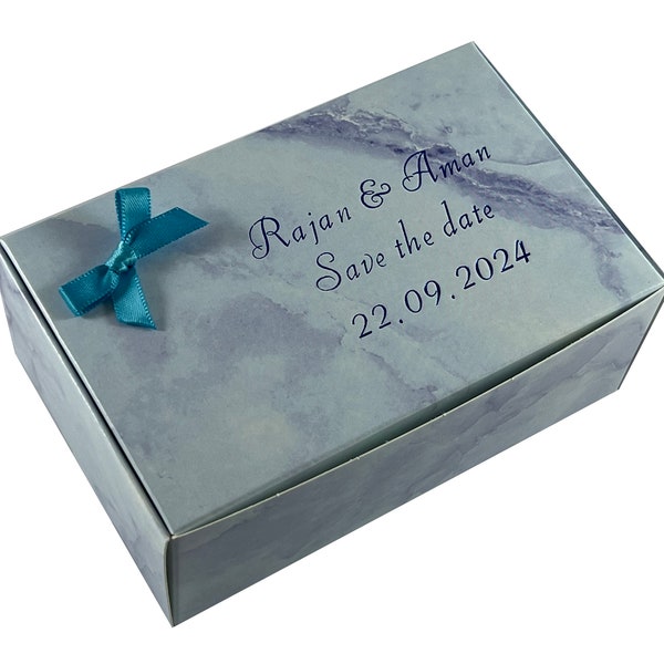 Save the date Personalised boxes with satin bow, Mithai box suitable for ladoo, barfi etc