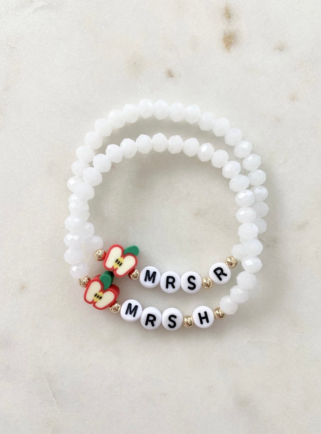 Personalized Teacher Bracelet: 14k Gold Beaded Apple Charm, Teacher ...