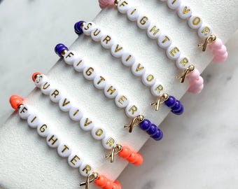 Custom Cancer Awareness Bracelet with Gold Ribbon Charm