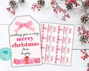 Pink Christmas Tag, Christmas, Teacher Thank You Tag, Digital Download, Christmas Tag, Teacher Gift, Editable Download