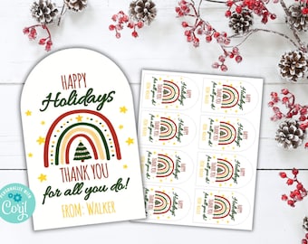 Happy Holidays Tag, Christmas, Teacher Thank You Tag, Digital Download, Christmas Tag, Teacher Gift, Editable Download