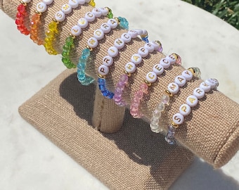 Personalized Kids Bracelet: Rainbow Faceted Bead Name Bracelet