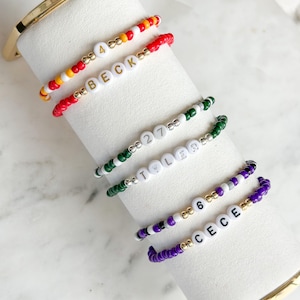 Team bracelet, sports bracelet, team number bracelet, gameday bracelet, gameday stack, college bracelet, high school bracelet, nfl, nhl