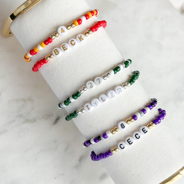 Custom Team Number Bracelet: Personalized Beaded Gameday Jewelry