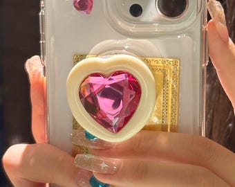 Bling Heart Phone Grip Stand, Adhesive Back Charm Holder