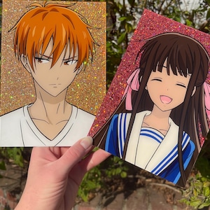 Plexiglass 5x7 painting stock pieces anime paint custom cute character glitter art chrome