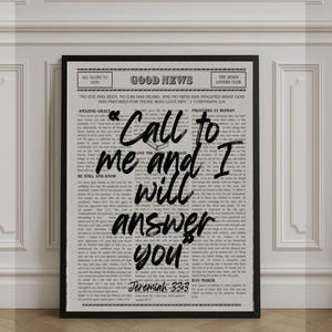 Christian Newspaper Wall Art|CALL TO ME Jeremiah 33:3 |Aesthetic Scripture Print|Minimal Classy Christian| Modern Bible Verse Print| Vintage