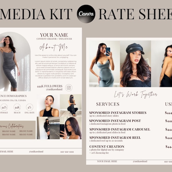 2 Page Media Kit Template Instagram Rate Sheet Template Editable Blogger Press Kit Tiktok UGC Media Kit Editable Canva Instagram Media Kit