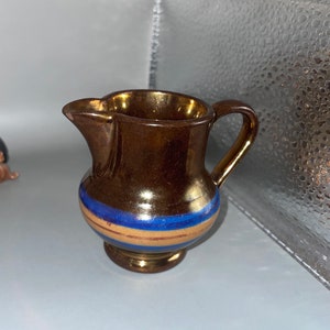Victorian C1820-1860, copper lustre  cream jug blue &copper colour