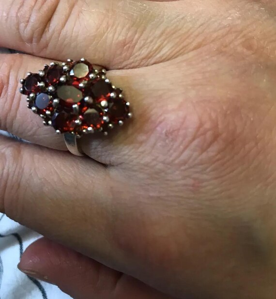 Solid silver garnet set ring.  marked 925, Thaila… - image 8