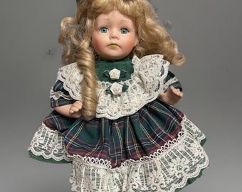 Seated Girl Porcelain Doll by Leonardo Collection, Marked on Neck