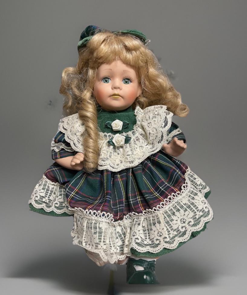 Seated Girl Porcelain Doll by Leonardo Collection, Marked on Neck