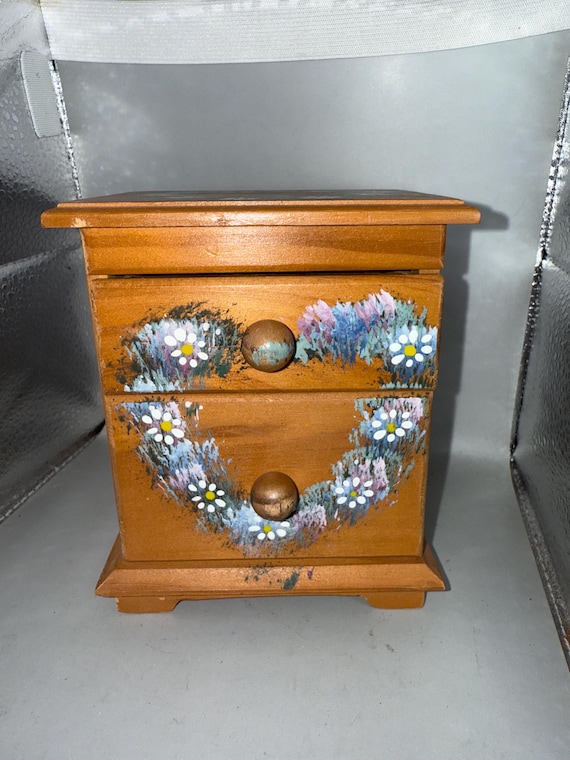 Vintage wooden miniature chest , jewellery box/storage /cabinet