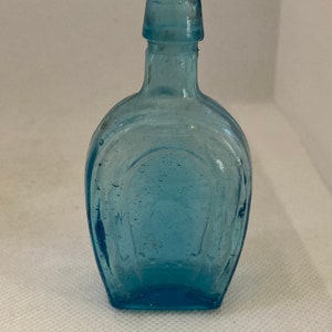 vintage miniature blue glass Horseshoe perfume(?) glass bootle without stopper