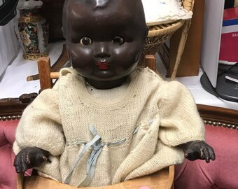 vintage, antique , 1920(?) black doll for repair or parts