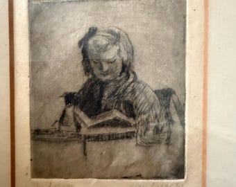 Antique study of child  portrait ,framed,glazed