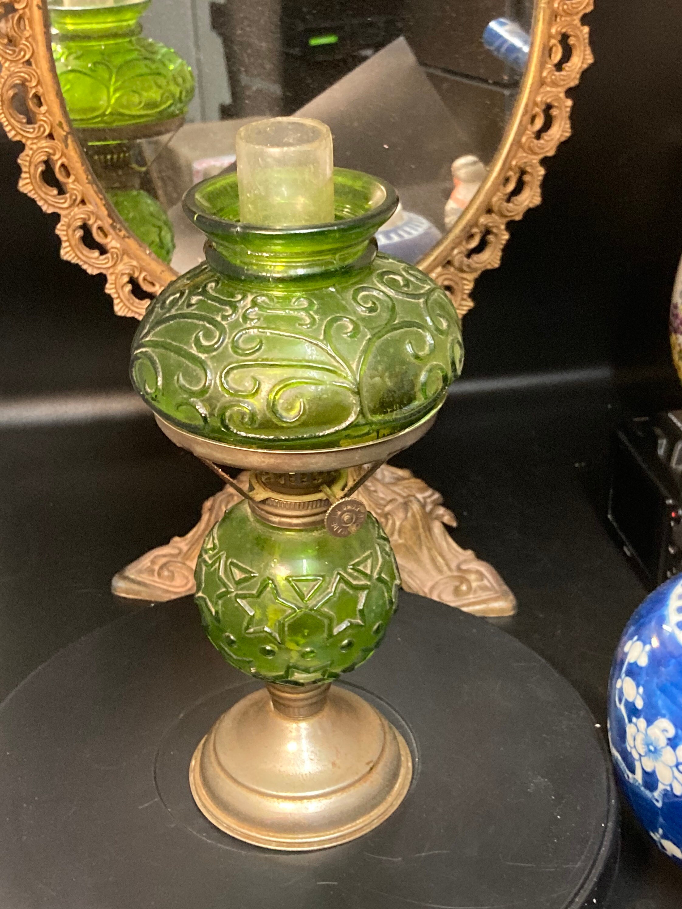 Vintage Chinese Green Glass Shade Oil Lamp/light , Made in Hong Kong Etsy