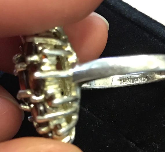 Solid silver garnet set ring.  marked 925, Thaila… - image 7