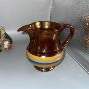 Victorian C1820-1860, copper lustre  cream jug blue &copper colour