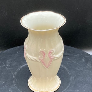 vintage, retired Belleek porcelain small vase,marked ,ireland, with relief and gilt decoration