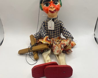 Bambola moglie vintage Pancho Villa, marionetta, signora messicana, vecchio burattino a filo, composizione, legno, antico, da collezione, giocattolo retrò