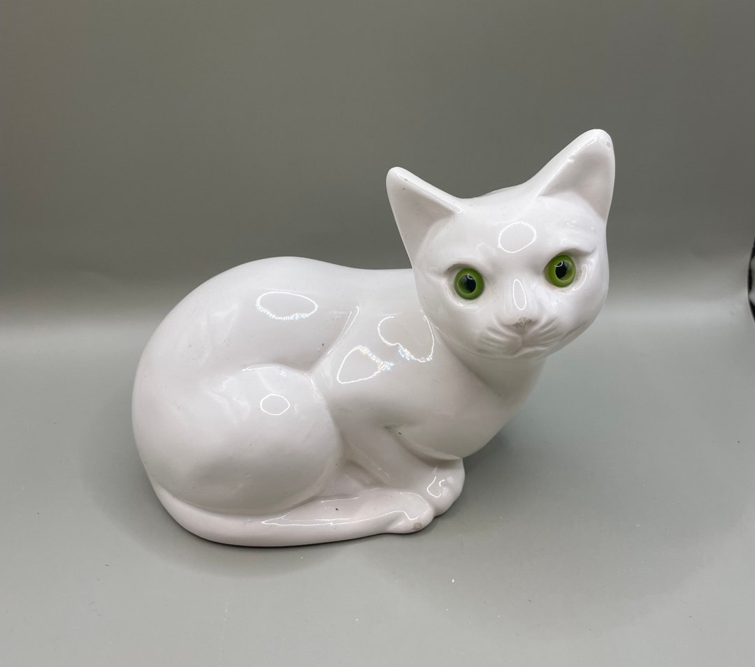 White Ceramic Figurine Cat Vintage Mid Century Pottery Cat Etsy