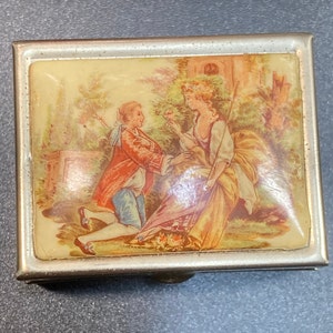 vintage porcelain and yellow metal, hand painted limoges , small leaded pill box