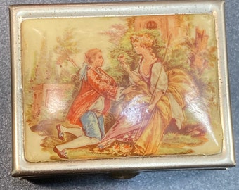 vintage porcelain and yellow metal, hand painted limoges , small leaded pill box
