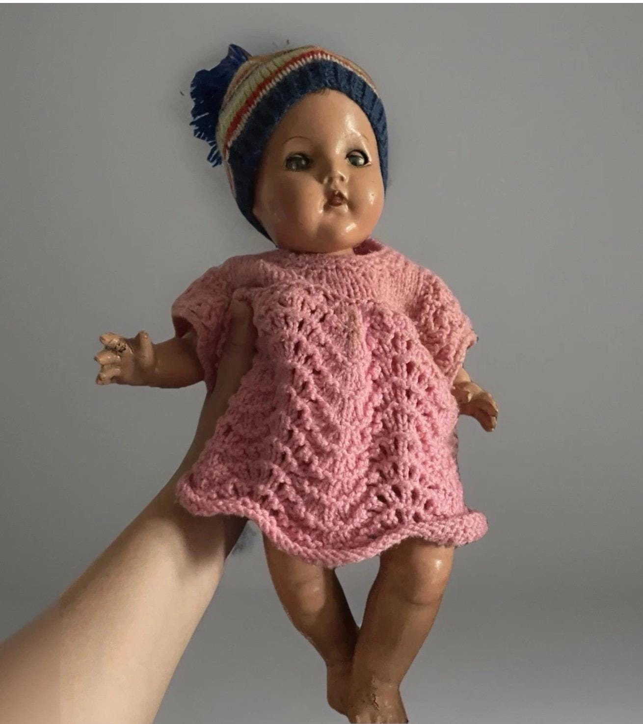 Vintage Composite Baby Doll ,marked BND London ,with Vice Box
