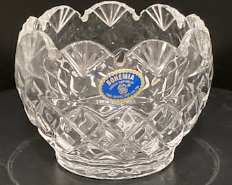 Vintage Bohemia Cut Genuine Lead Crystal Vase, Sugar Bowl, Over 24