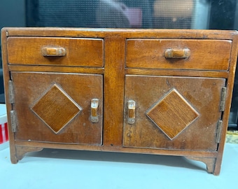 Vintage Tramp art dresser wooden box with drawers ,  rectangle