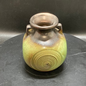 Antique candle bowl green with twins handles Israel vase