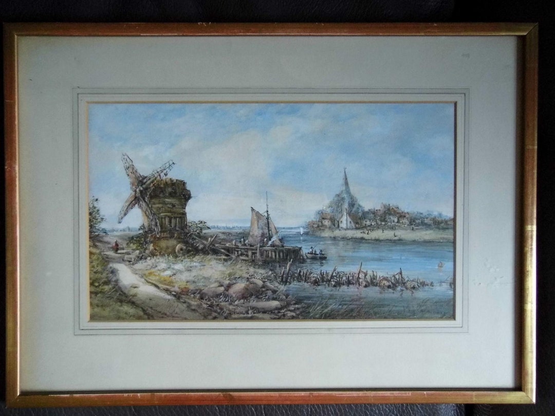 絵画 nock Antique 19century Original Watercolour Painting, Signed G J Knox