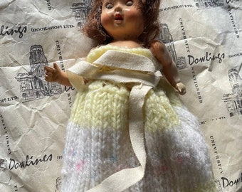 1950s vintage Roddy doll girl hard plastic, sleeping eyes,dressed in knitted dress