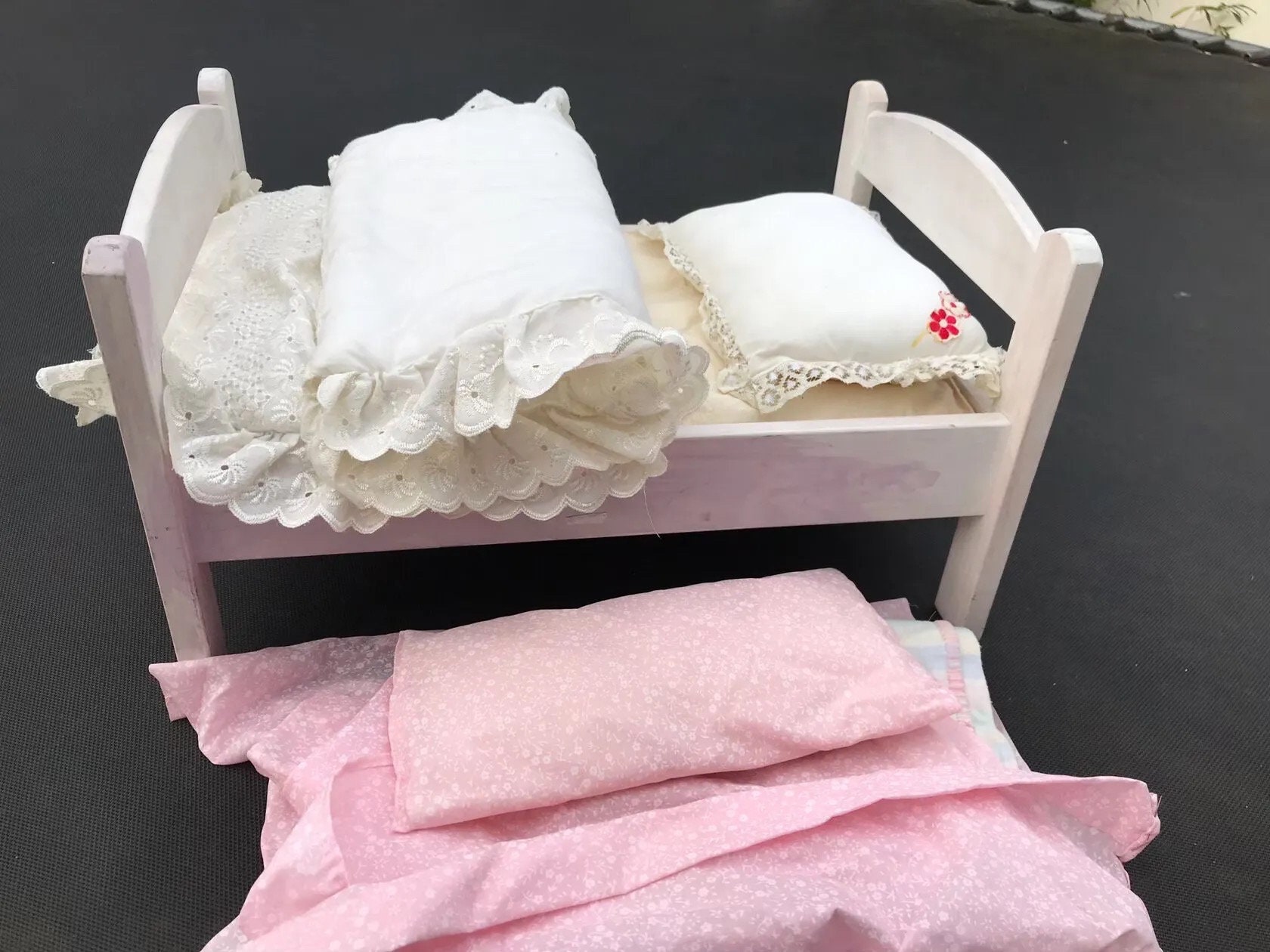 White wooden dolls bed discount