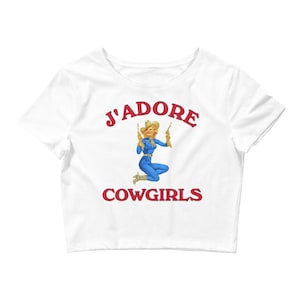 J'adore Cowgirls Graphic Crop Top - Nowość Y2K Moda Uroczy 2000s Estetyczny Top Baby Tee