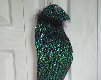 Sequins Crow Large 18'' x 6'' Wall Decor Handmade Halloween Boho Gypsy Birds Wall Hangings Fabric Art Raven