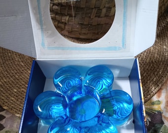 sea glass bruk blue flower candle votive holder lena engman collection kosta sweden