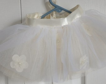 Toby Tutu Floral Flower White Tulle Tie-On One-Size for Baby, Doll, Dog, Lamp Shade Cover for Baby's Room, etc..