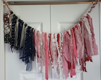 Amerikaanse vlag Rag Swag 2' Americana patriottisch 4 juli banner vlaggetje muur opknoping shabby chic land Prim boerderij VS